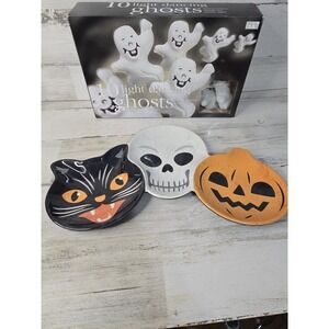 Target Halloween 10 Dancing Ghost String Lights & Skull Cat Pumpkin Serving Tray